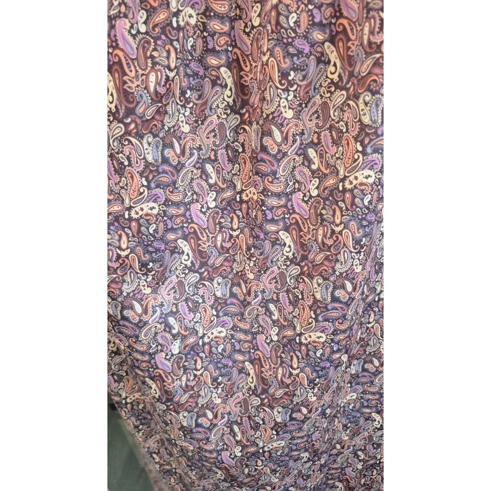 Handmade Vintage Paisley Print Long Sleeve‎ Midi Dress Ruffle Hem Mauve Purple M